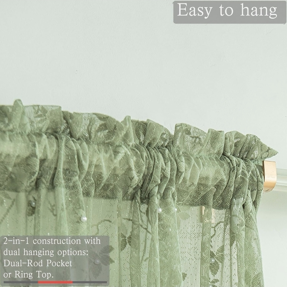Sage Green Lace Curtains 55" X 108" Set Of 2 - Picture 3 of 3